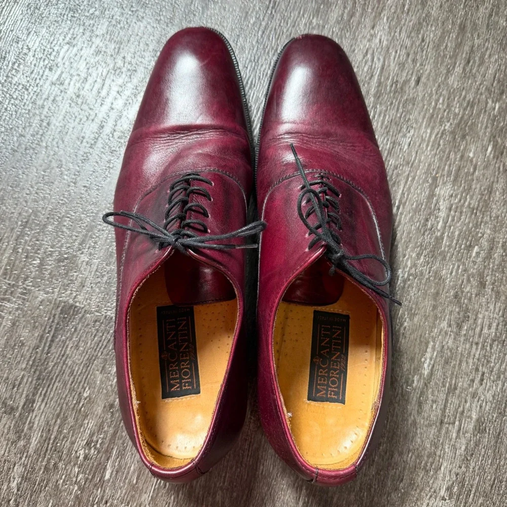 Mercanti Fiorentini Oxford Men 10.5 Burgundy Leather Lace Up Made in Italy Shoe